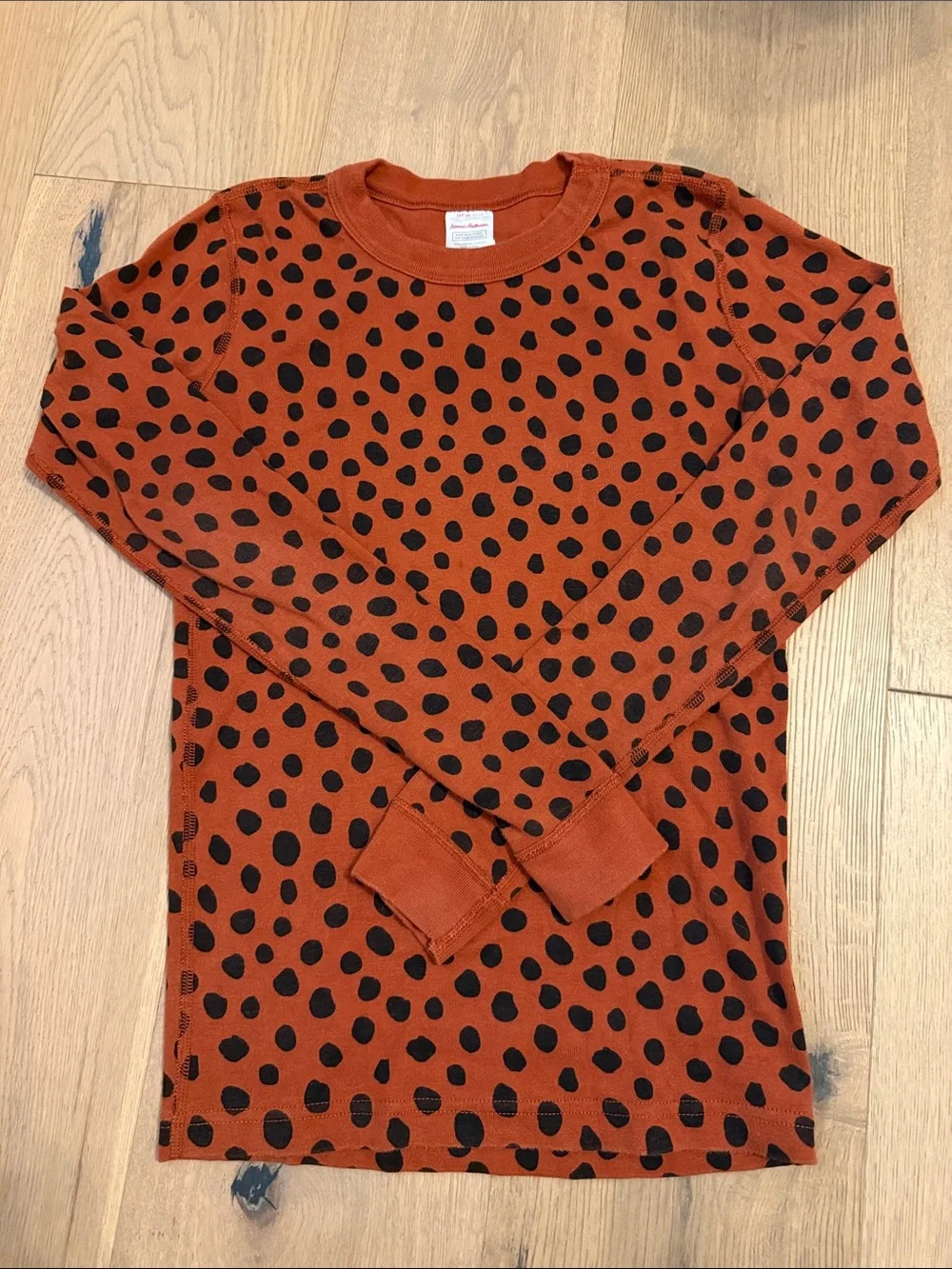 Hanna Andersson Girls Rust Brown Polka Dot Pants  Pajama Set with Black Spots